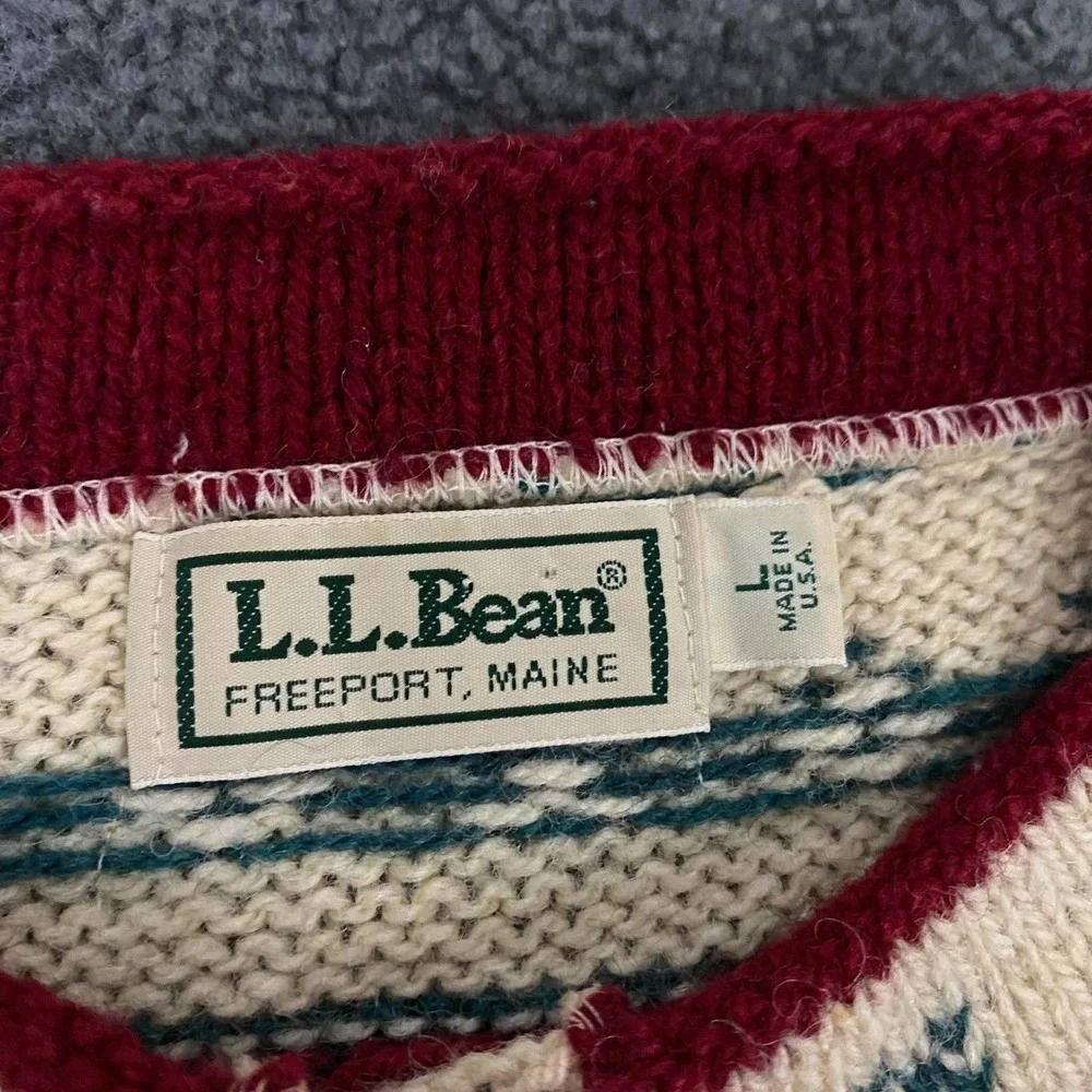Vintage LL Bean Sweater Womens Large Fair Isle Nordic Cardigan Wool USA Made - Picture 5 of 12